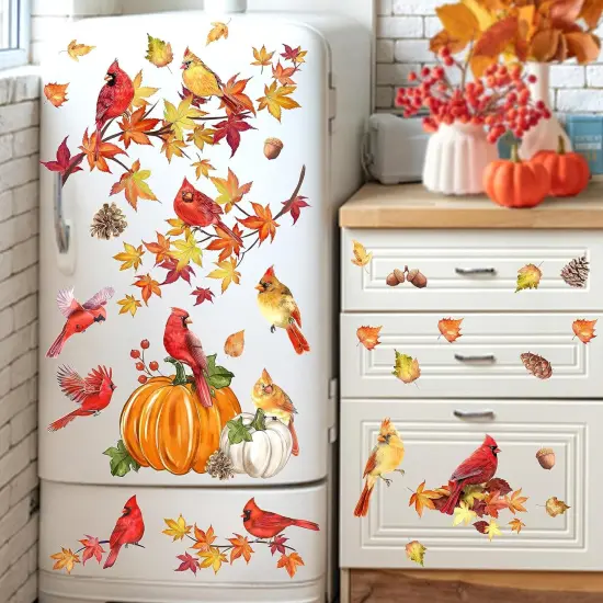 9 Sheets 52PCS Fall Maple Leaves Window Clings - Fall Cardinal {5}