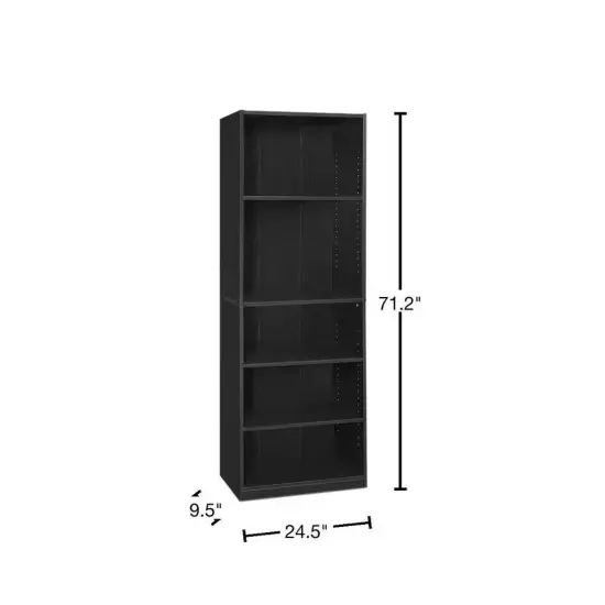 71-inch Tall 5-Shelf Bookcase in Black Wood Finish {3}