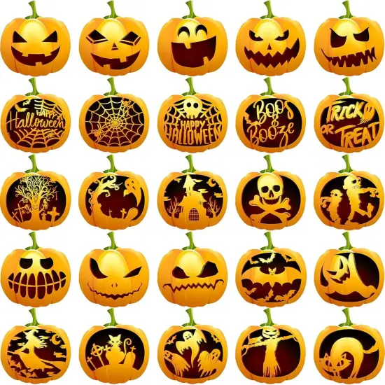 25 Pieces 7.9 Inch Halloween Pumpkin Stencils Reusable Pumpkin {2}