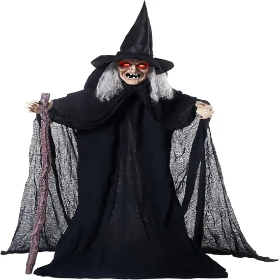 Outdoor Halloween Decorations Animatronics Witch with Cane {6}