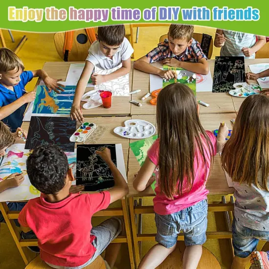 3 Set Magic Scratch Paper Art, Colorful Magic Drawing Art Book with 3 Scratch Pen {3}