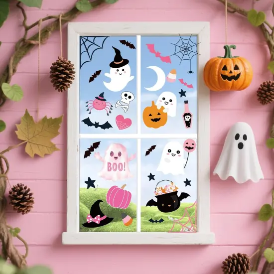 Pink Halloween Window Clings Decorations Cute Window Decals {3}