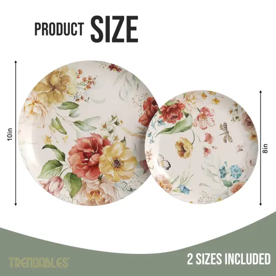 Earthtrends Heavy Duty Paper Plates for parties &ndash; Includes 8-Inch Paper Dessert Plates and 10-Inch Paper Dinner Plates &ndash; Disposable Floral Paper Plates for Parties, Weddings, Events, BBQs, Birthdays, Catering, Holidays &ndash; Elegant Tableware Set Aviv {6}