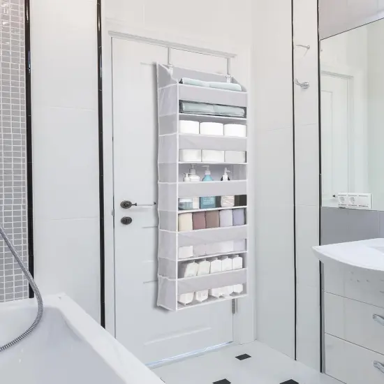 1 Pack Over Door Organizer with 5 Large Pockets 10 Mesh Side Pockets, 44 lbs Weight Capacity Hanging Storage Organizer with Clear Window for Kids Toys, Shoes, Diapers, Grey, 5 Layer {2}