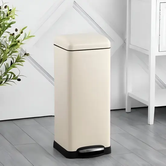 Stainless Steel Retro Step-On Trash Can with Liner 8 Gallon Beige {2}
