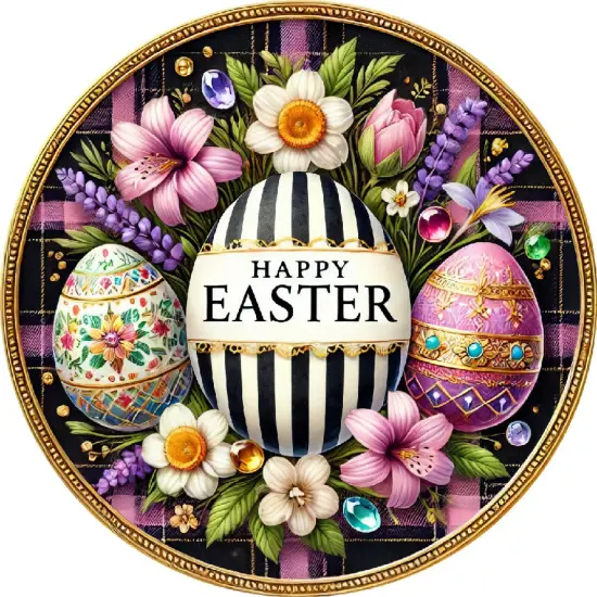 Happy Easter Black White Egg Metal Sign {2}