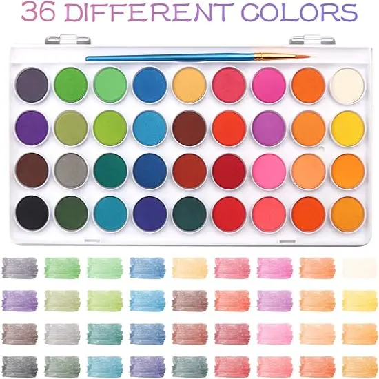 36-Color Watercolor Paint Set with Water Brush Pen, 10 Paint Brushes &ndash; Vibrant Water-Soluble Paint Cakes for Kids, Adults & Beginner Artists {2}