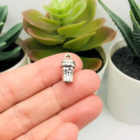Silver Coffee Cup 3D Charms, 15x8mm {3}