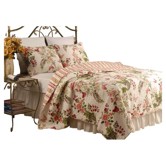 Oversized Multi-Color Quilted Coverlet Set with Floral Pattern and Reversible Design Shams Included {2}