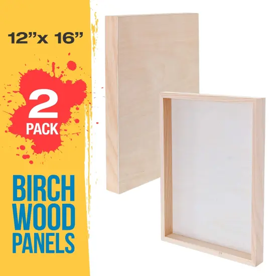 Unfinished Cradled Wood Panels for Painting, 2 Pack of 12x16 inch - Gallery Birch Wooden Canvas Boards 1-1/2" Deep - Mixed-Media Craft, Acrylic, Oil, Encaustic, Paint Pouring {2}
