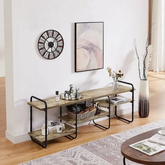 Wood Metal TV Stand with Open Shelves for TVs up to 65 Inches Grey {4}
