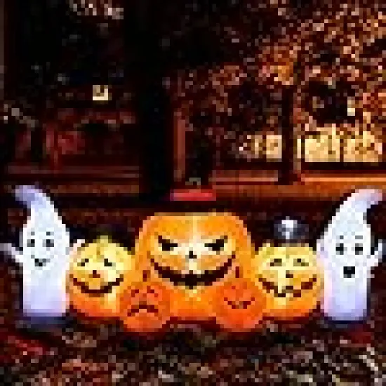 Pumpkin Lanterns with White Ghosts and Black Cat {2}