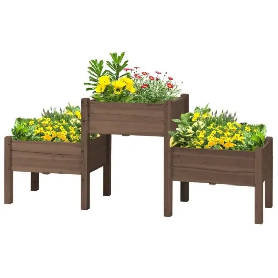 FarmHouse 3 Wooden Elevated Planter Raised Garden Beds Natural {8}