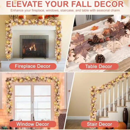 6 Ft Maple Leaf Lighted Garland with Pinecones {5}