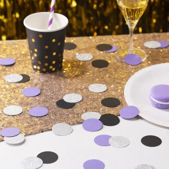 Purple Black and Silver Confetti Table Decoration -Silver,Purple,Black {6}