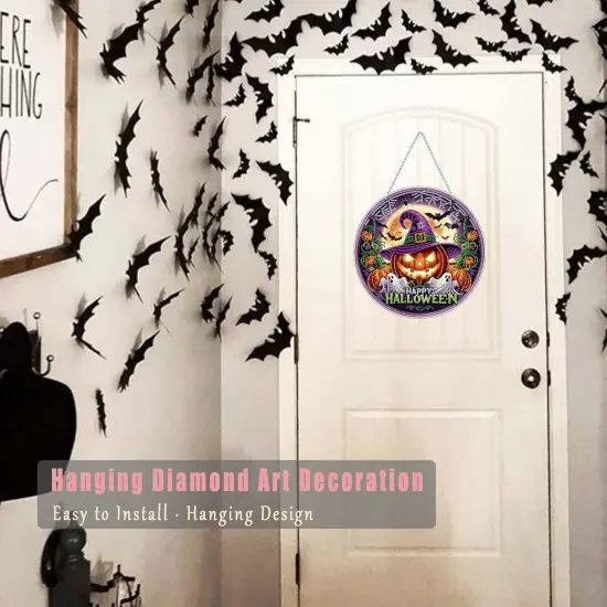 Halloween Diamond Art Painting Kit, Hanging Double Sided (Yellow-Pumpkin) {4}