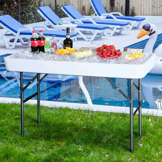 Costway 4 Foot Party Ice Cooler Folding Table Plastic with Matching Skirt Black/White {4}