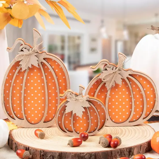 Fall Decor-Wooden Autumn Pumpkin Fall Decorations for Home Shelf Mantel Table Decor Pumpkins of Three Sizes Fall Season {3}