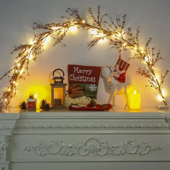 6FT Red Berry Garland with Lights {1}