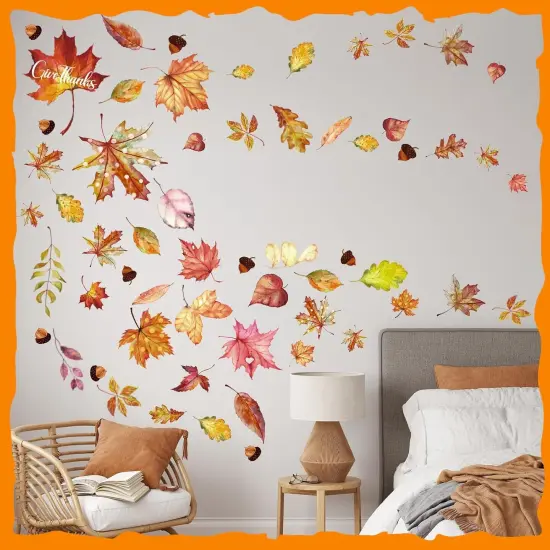 6 Sheets Thanksgiving Fall Wall Sticker Decorations - Maple Leaf {2}