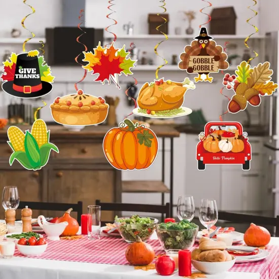 Glitter Happy Thanksgiving Banner with Hanging Swirl Decorations {3}