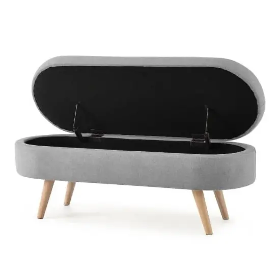 Linen Upholstered Modern Storage Bench with Wood Legs and Flip-Top Grey {2}