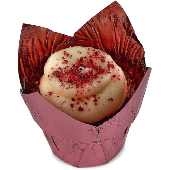 Rose Gold Tulip Cupcake Liners, Foil Muffin Baking Cups 3.25 x 2.8 In, 100 Pack) Pink {4}