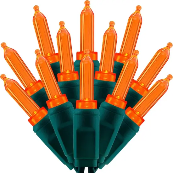 33 ft Green Cord 100 Orange One-Piece LED Christmas Lights {1}