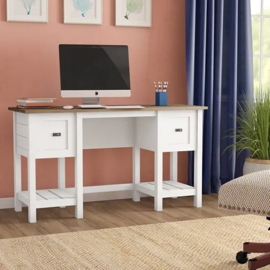 FarmHouse Top 2 Drawer Office Writing Desk Light Oak {3}