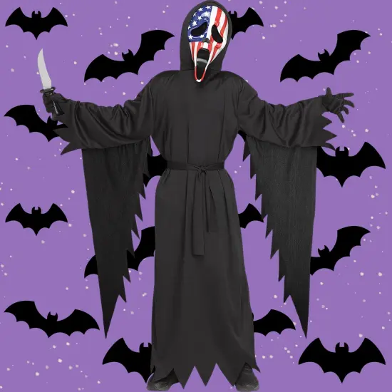 Ghost Face Patriotic Child Costume with Hooded Robe and Mask {1}
