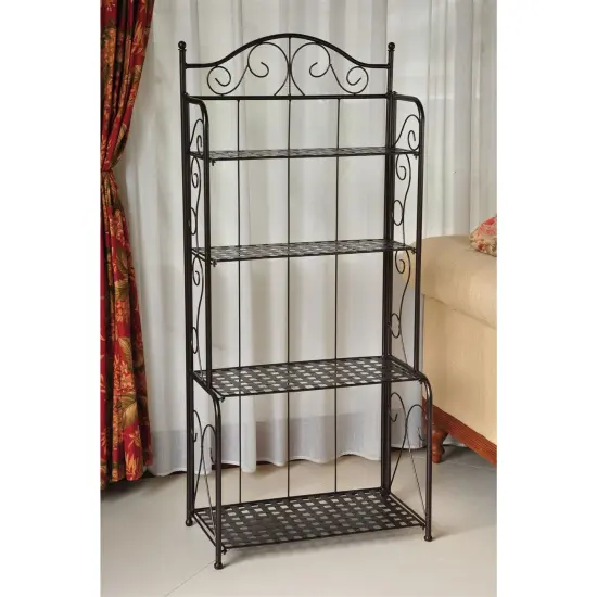 Iron Folding 4-Shelf Bakers Rack with Lattice Shelves Black {3}