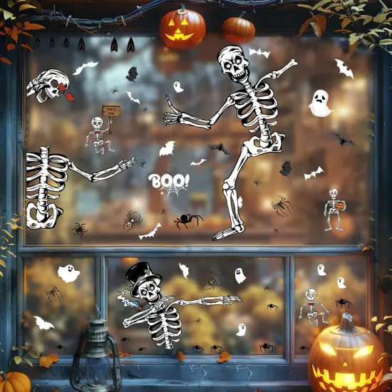 Halloween Window Clings 6 Sheets Spooky Skeleton Window Decals {4}
