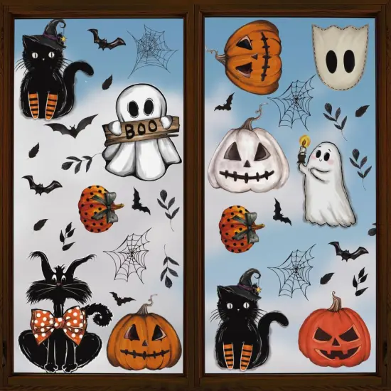 50 PCS Halloween Window Clings - Jack-O-Lantern Pumpkin {2}