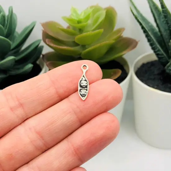 Tiny Silver Peas in a Pod Charms, 18x5mm {2}