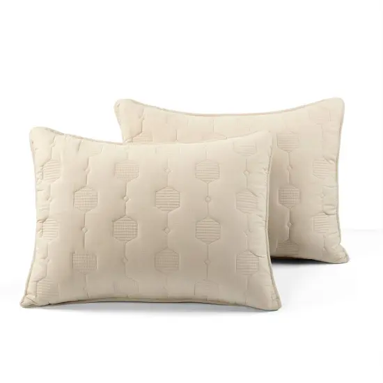 3 Piece Reversible Lightweight Comforter Cotton Quilt Set with Embroidered Honeycomb Design {2}