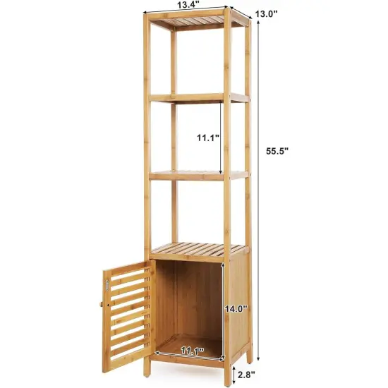 Slim 3-Shelf Bamboo Wood Bookcase Shelving Unit with Bottom Storage Cabinet {2}