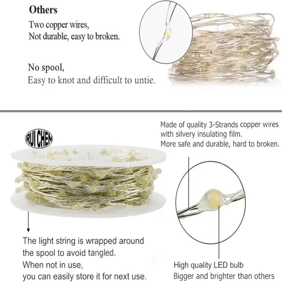 33 Ft 100 LED Silver Wire Dimmable Fairy String Lights Plug in {3}