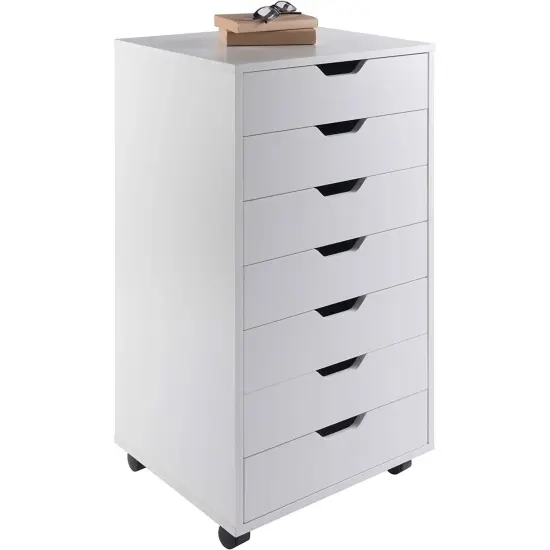 Wood 7-Drawer Storage Cabinet Chest with Casters and Lock White {2}