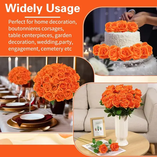 36 Pcs Orange Artificial Roses with Long Stems {4}