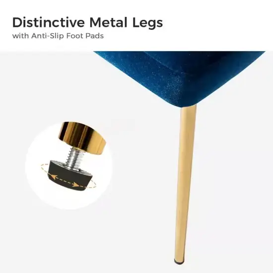 Velvet Upholstered Wingback Armless Side Chair with Gold Metal Legs for Living Room or Dining Navy Blue {4}