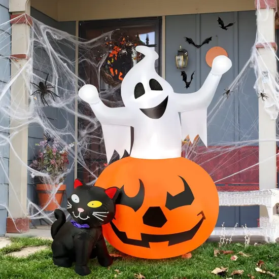 5 FT Halloween Inflatables Outdoor Spooky Pumpkin and Witch' s Black Cat {6}