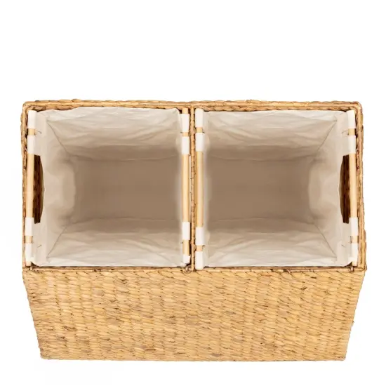 Natural Water Hyacinth 2-Bin Laundry Hamper with Lid and Canvas Liners {4}