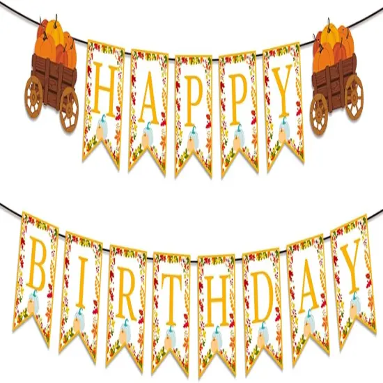 Pre-Strung Fall Happy Birthday Banner {1}
