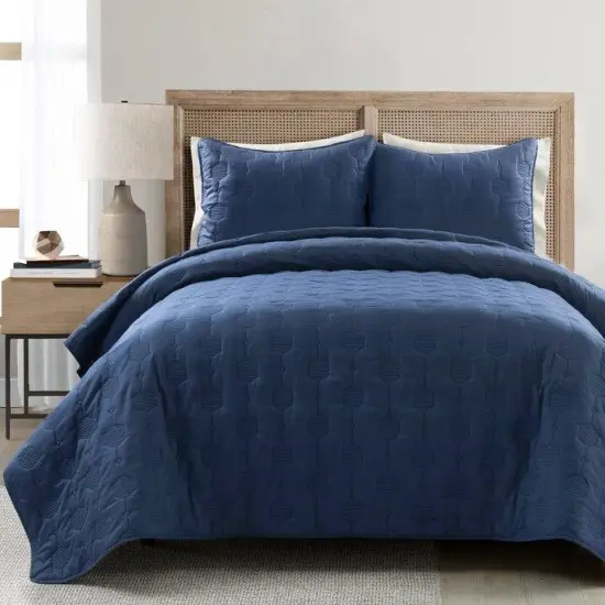 3 Piece Reversible Lightweight Comforter Cotton Quilt Set with Embroidered Honeycomb Design {7}