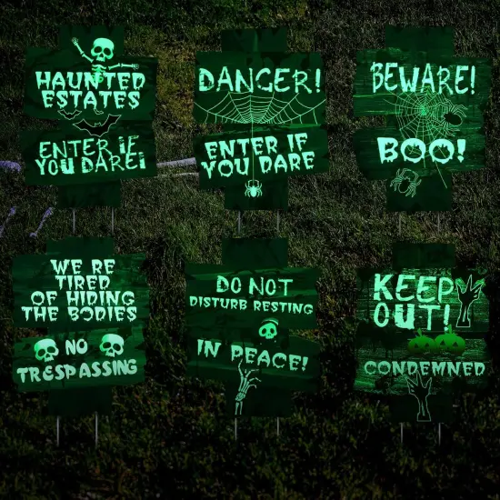 6 Pcs Halloween Decorations Glow in Dark Yard Sign {1}