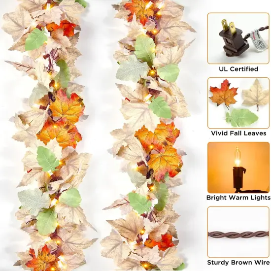 9FT Plug in Fall Garland with Lights - Warm Light {2}