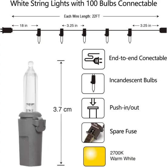 21ft 100 Count String Lights on Brown Wire Cord for Xmas {2}