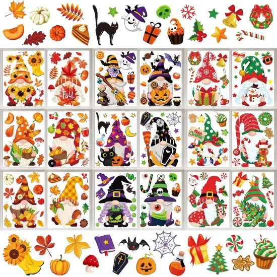 204Pcs Fall Halloween Christmas Window Clings {1}