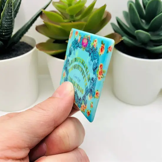 Blue Flowered Ouija Board Pendant Charms, 38x58mm {3}