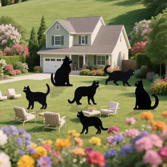 6 PCS Black Cat Halloween Lawn Signs with Stakes, Glow-in-The-Dark Eyes {2}